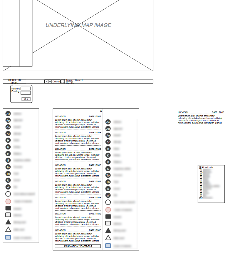 A wireframe of the map-based navigation and information system