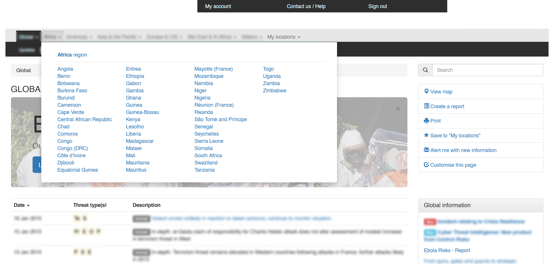 A screenshot of a clickable prototype showing the menu navigation