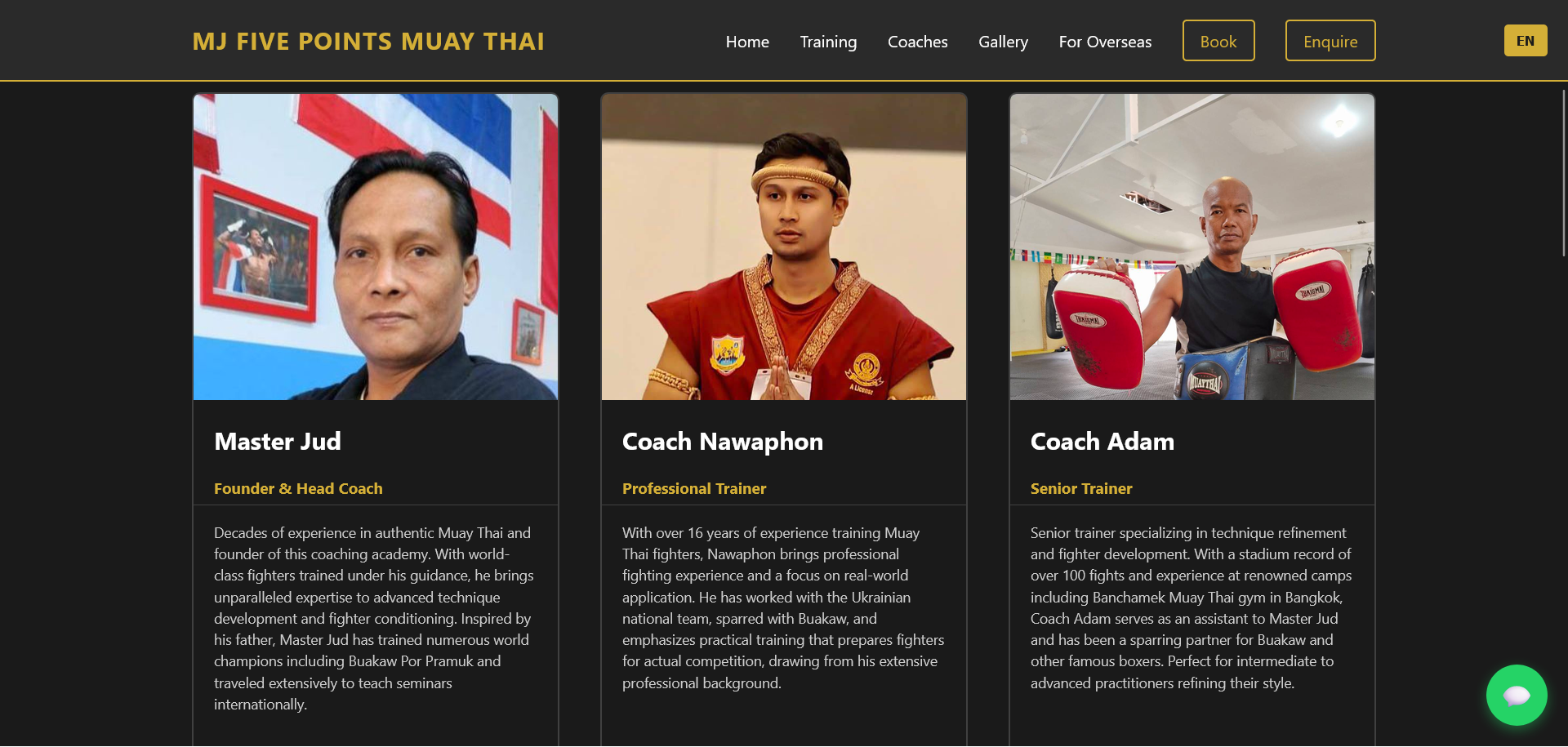 A screenshot of a page showing all the coaches and linking to each coach profile.