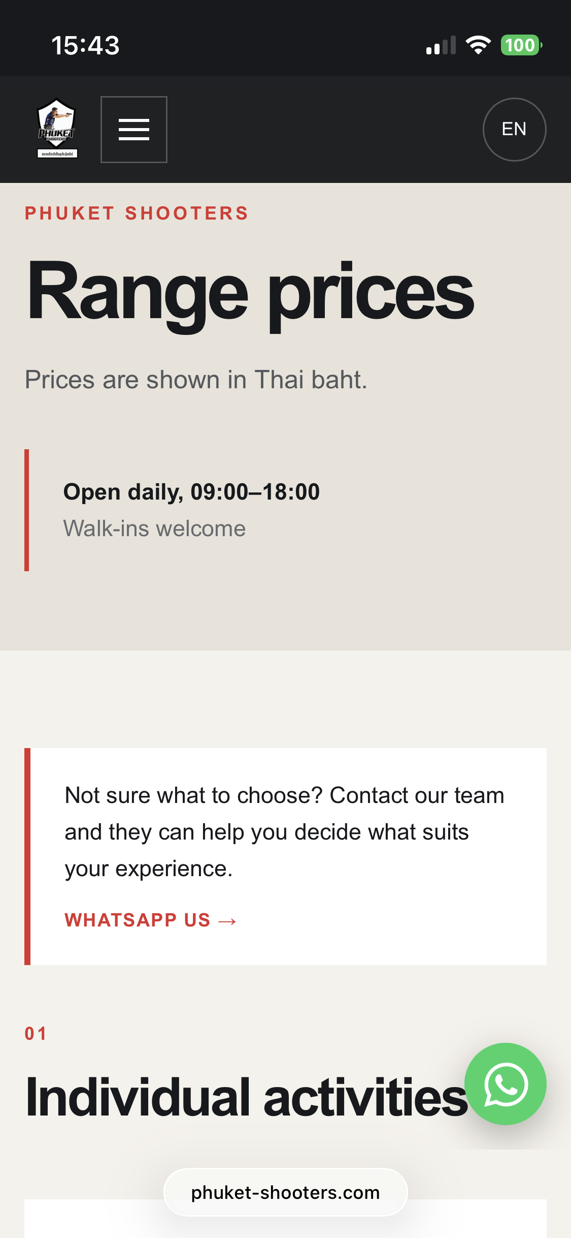 The new prices page
